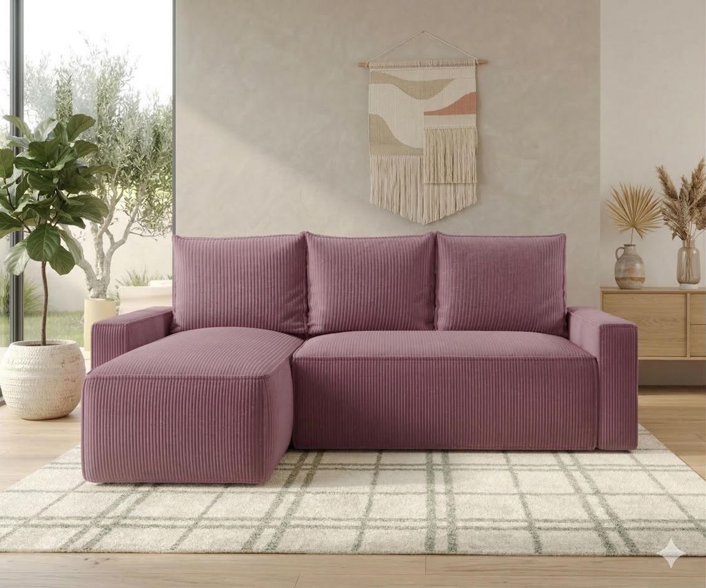 Ecksofa HAVANA Links Dunkelrosa