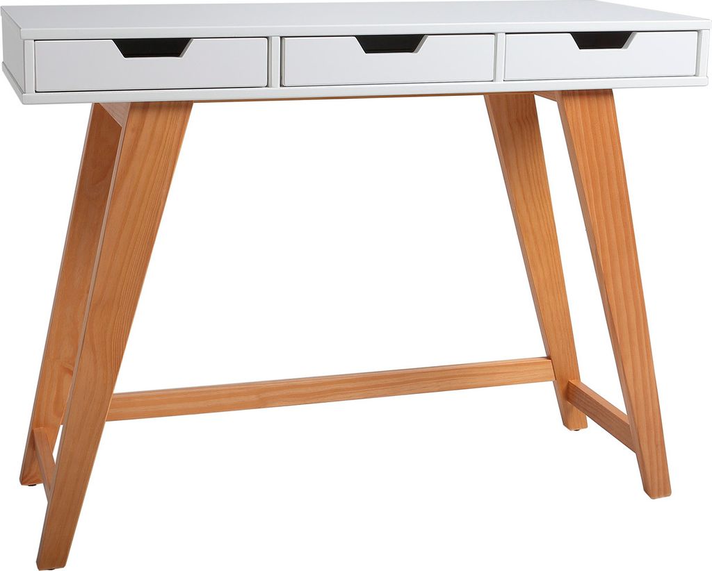 Konsole / 3 Schubladen Weiß Flur Konsole mit Massivholz Beine