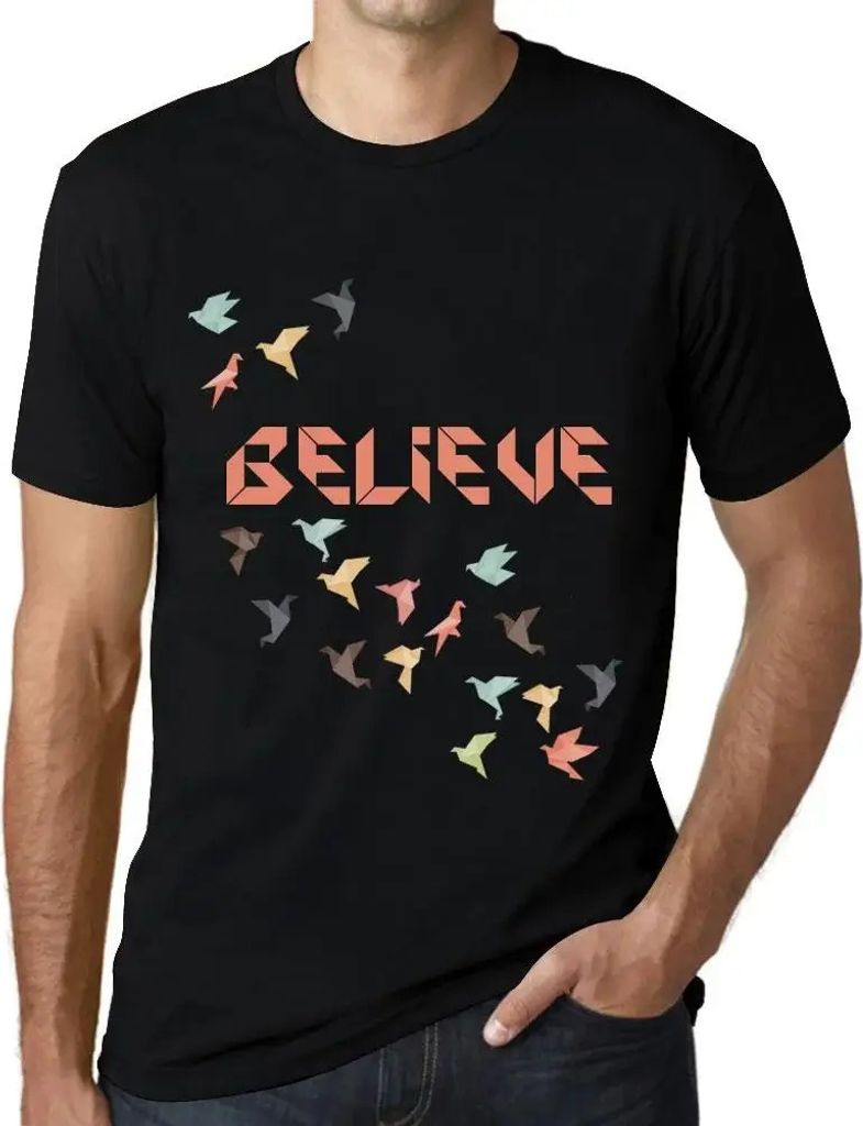 Herren Grafik T-Shirt Origami glauben – Origami Believe – Öko-Verantwortlich Vintage Jahrgang Kurzarm Lustige Druck Geburtstag Geschenk Mann