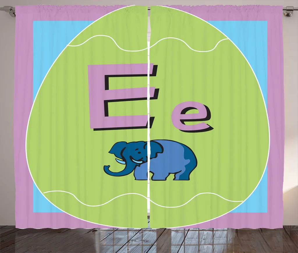Paire de rideaux chambre motif éléphant lettre E rustique en tissu