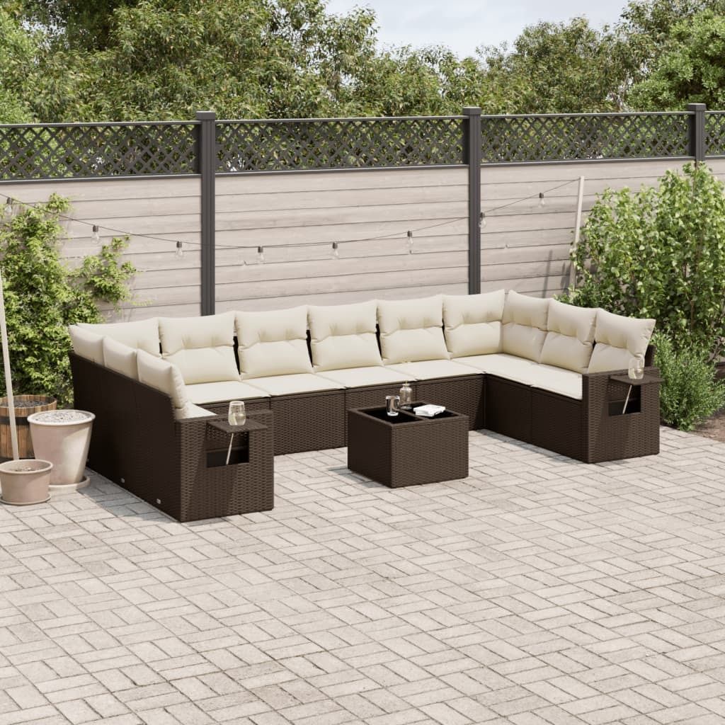 "Rabatt" 11-tlg. Garten-Sofagarnitur - mit sofa - mit Kissen Braun Poly Rattan - Lounge-Dining set CC9763