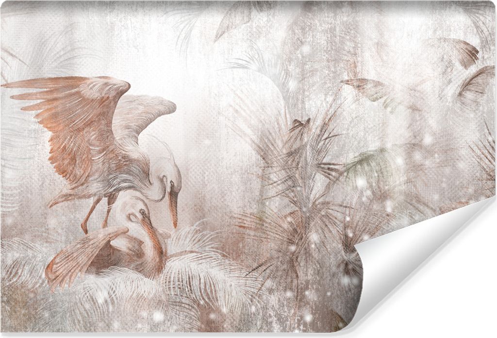 Muralo Vlies Fototapete VÖGEL Pflanzen Beton Abstraktion Vintage Br. 450cm x Hö. 300cm