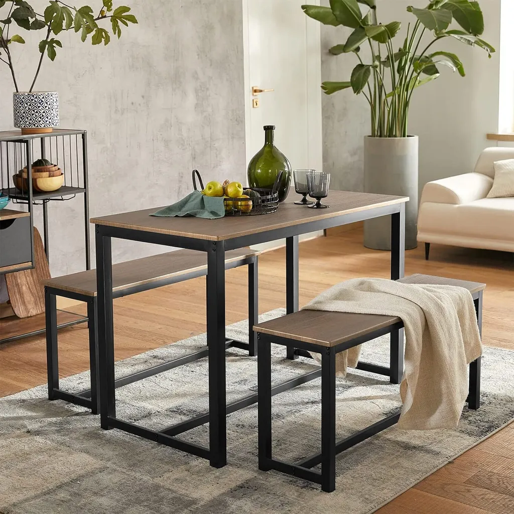Set Table à Manger 110x58cm et Bancs Encastrables Structure Métal Robuste - 6
