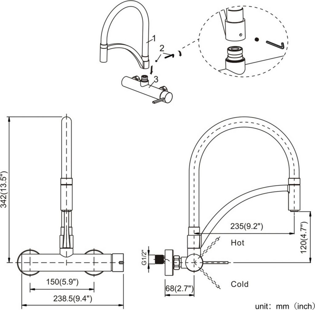Wasserhahn Küche Wandmontage Schwarz,180° drehbar Silikon Produktbild 9