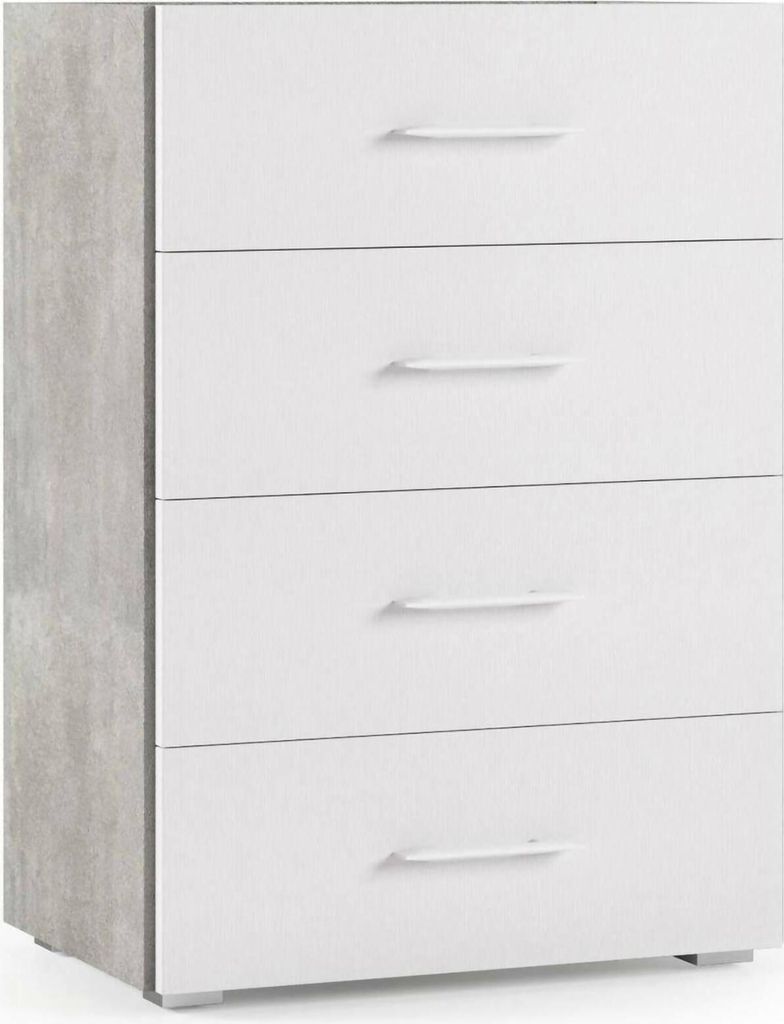 Schubladen Dmagli, Kommode mit 4 Schubladen für Schlafzimmer, Mehrzweckschrank für Büro oder Studio, 60x41h87 cm, Beton und Weiß