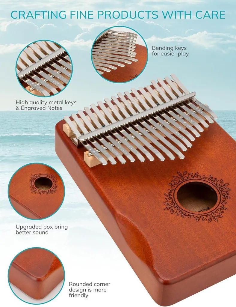 Mini Kalimba,Daumenklavier mit 17 Tasten,mit Stimmhammer Produktbild 4