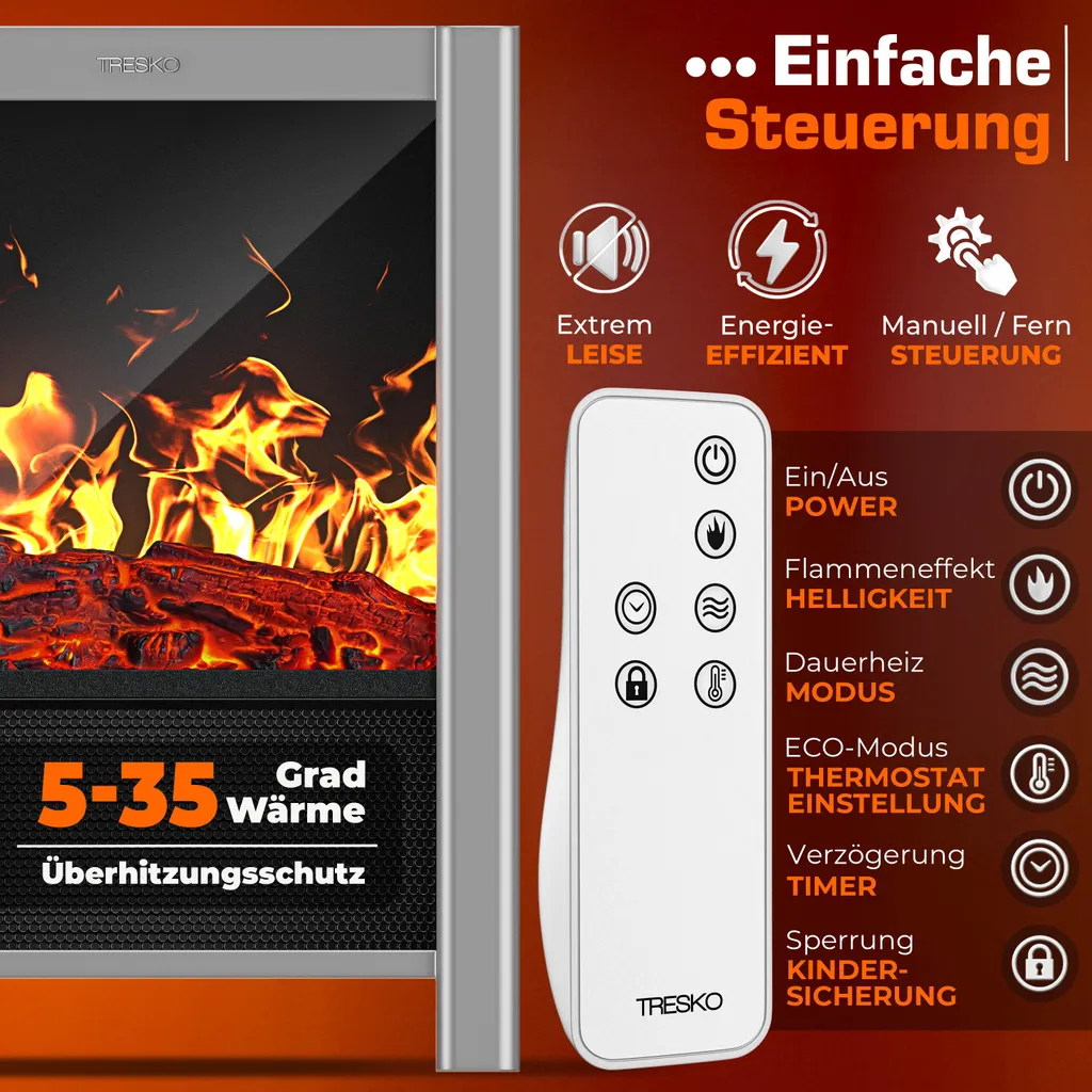 Cheminée Électrique WiFi App 2000W avec Effet Feu de Bois et Timer - 6