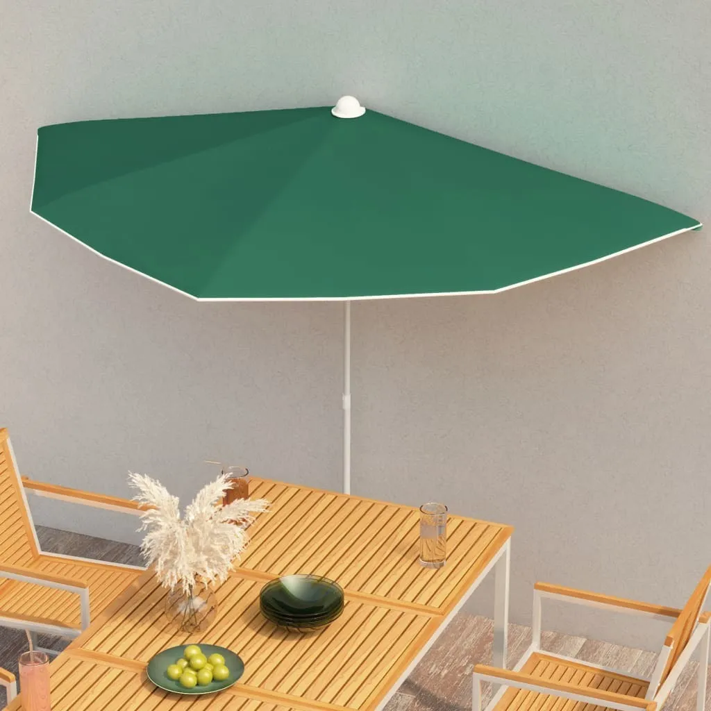 The Living Store Mezzo ombrellone con asta 180x90 cm Verde