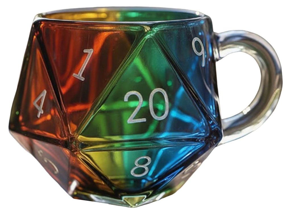 Regenbogen-Würfelbecher, Teetasse aus Glas, mehrfarbig, lustige Kaffeetasse, fantasievolles Wohnaccessoire, Geschenk für Würfelliebhaber