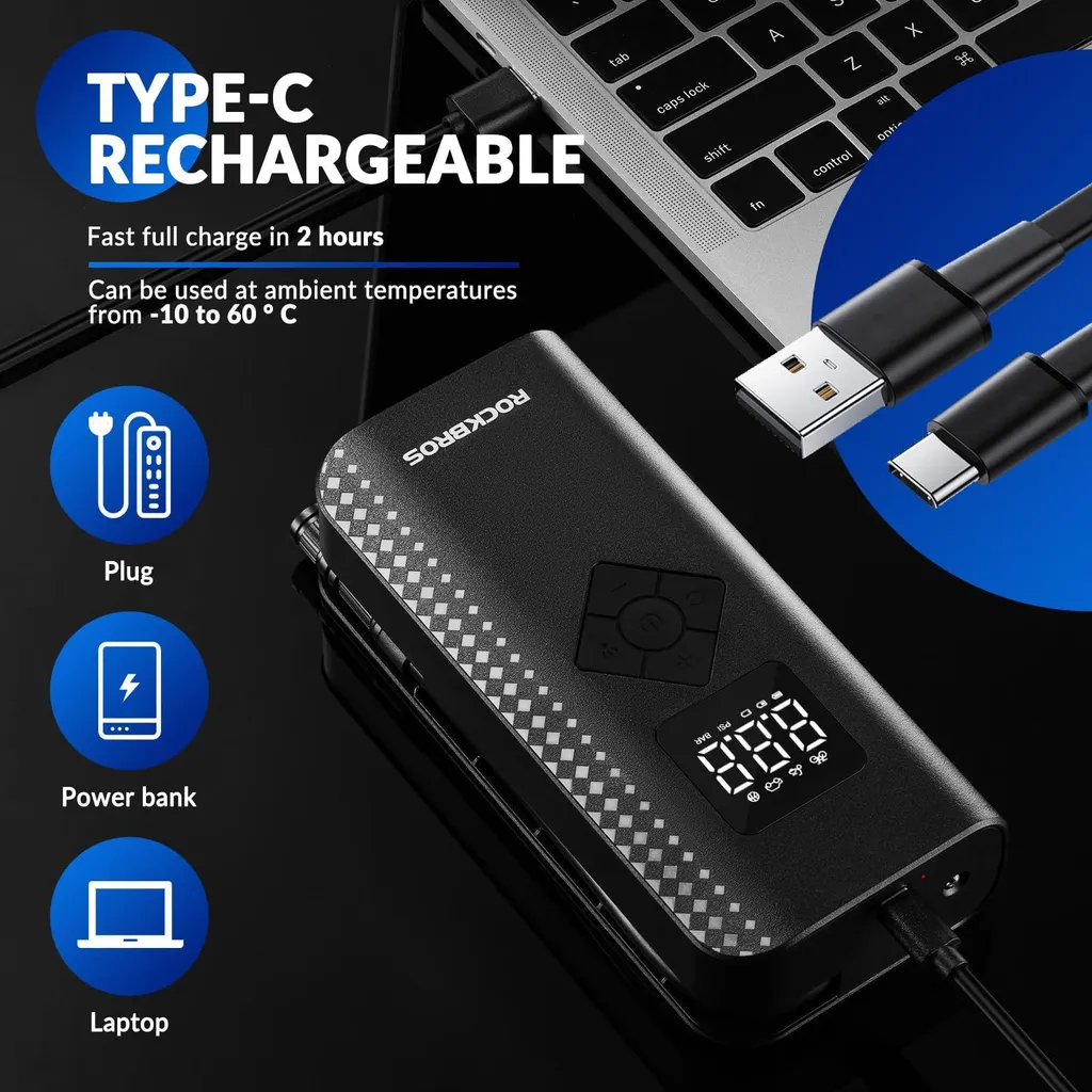 Mini Pompe Électrique 150 PSI 2000mAh avec Éclairage LED de Secours