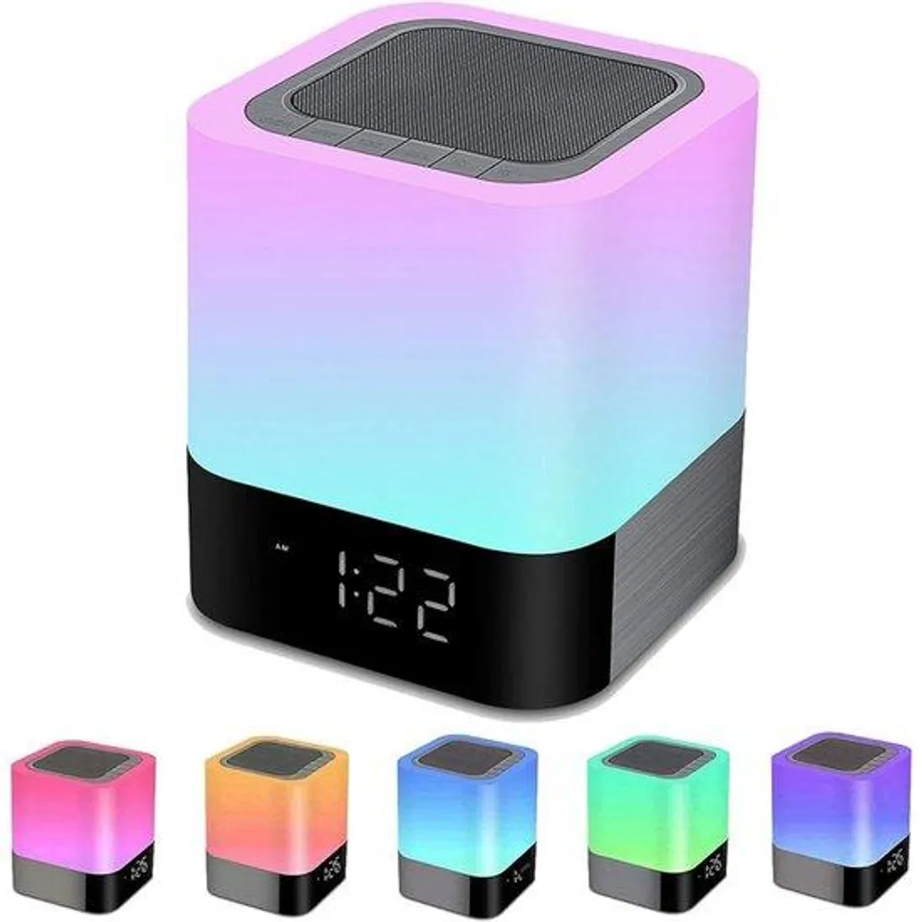 Veilleuse Lampe de Chevet Bluetooth avec Haut-parleur et Réveil Tactile