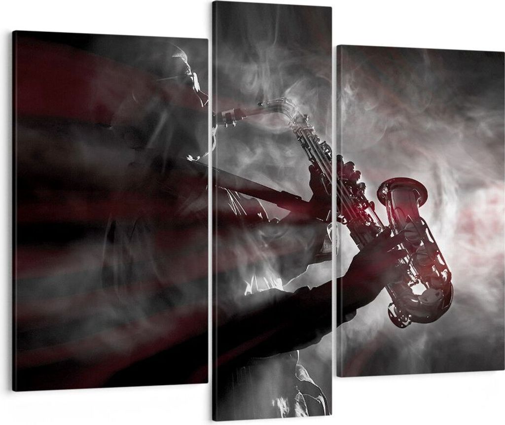 Bild auf Leinwand - Leinwandbild - 3 Teile - Musiker Saxophonist Schwarz - 95x80cm - Wand Bild - Wanddeko - Wandbilder - Leinwanddruck - Bilder - W...