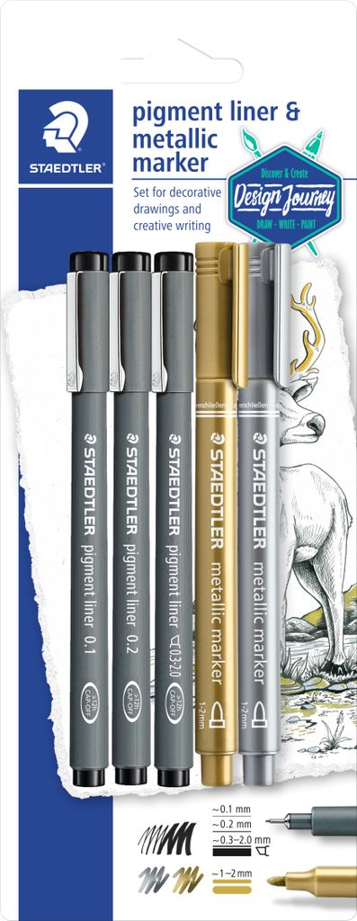 STAEDTLER pigment liner 3 ST & Met.marker BK
