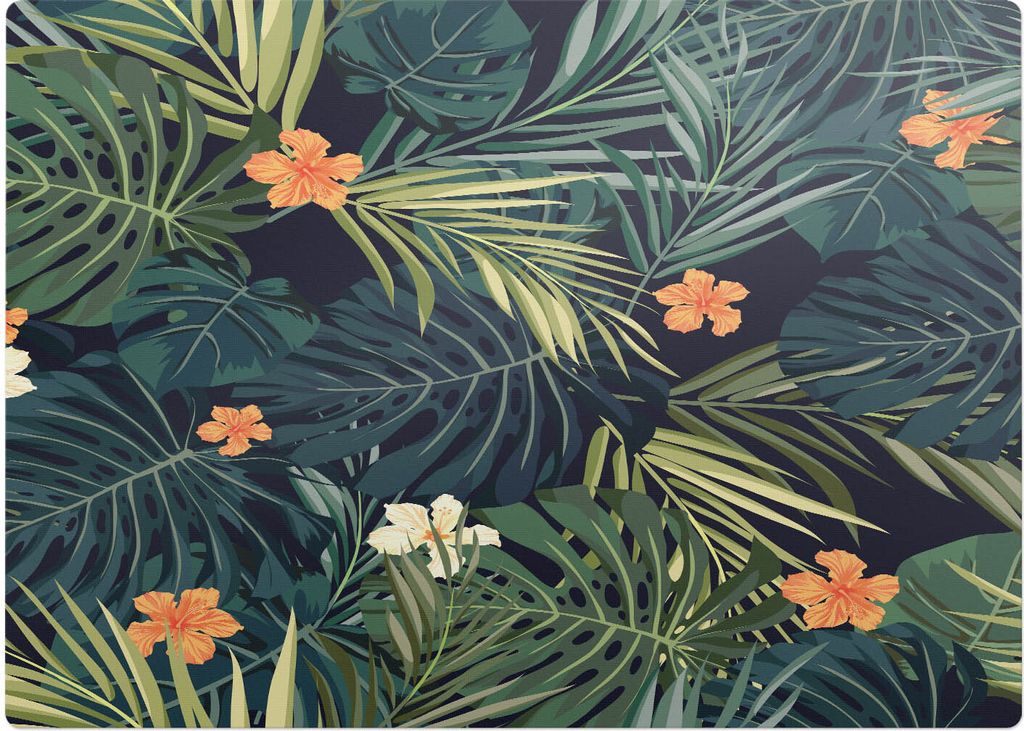 Tropische Blumenblätter – Bodenschutzmatte – Stuhlunterlage 140x100 cm – Rutschfest – Hartbodenmatte