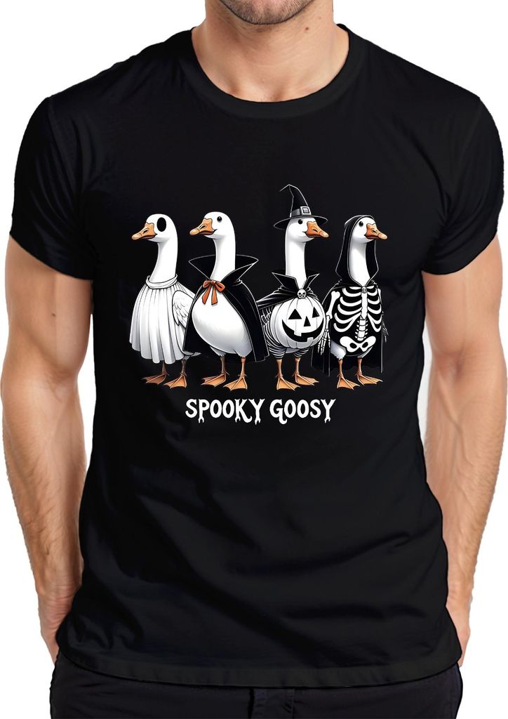 Spooky Goosy Halloween Gänse lustig gruselig Kürbis Gans Hexe Herren T-Shirt, Schwarz, 3XL