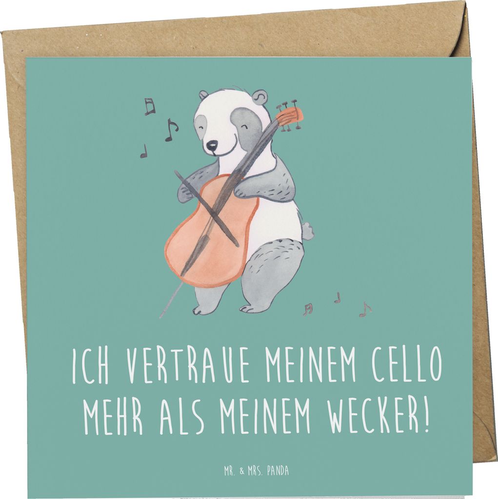 Mr. & Mrs. Panda Glückwunschkarte Cello Vertrauen - Meeresbrise - Geschenk, Grußkarte, Musik, doppelkarte, Klassische, Musiker, Musikinstrument, ...