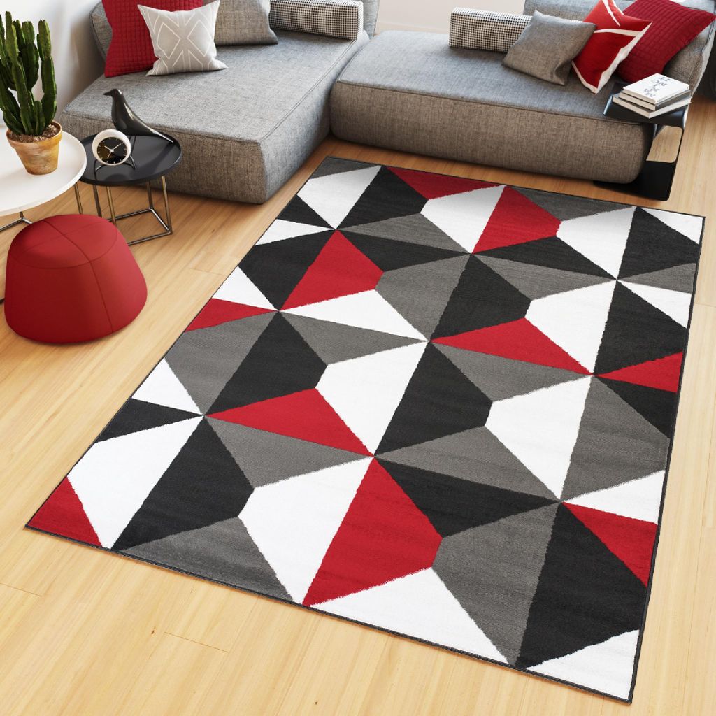 Tapiso Teppich MAYA Modern Schwarz Grau Rot Schlafzimmer 120 x 170 cm