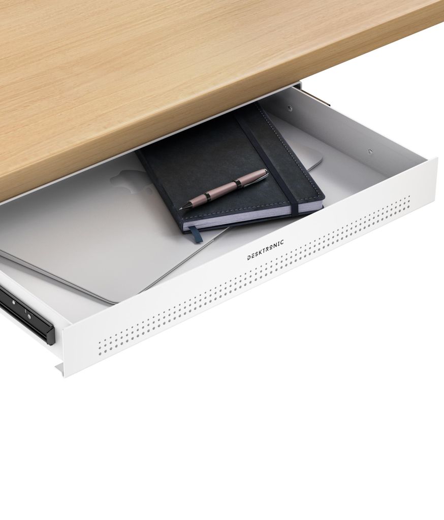 Schubladen-Organizer unter dem Schreibtisch, 41x27x5cm, Hochwertiger Stahl, Ausziehbarer Platzsparer Weiß