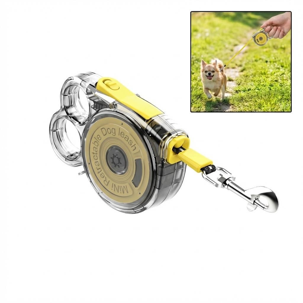 Mini Rollleine 3m für Hunde & Katzen, Einziehbare Hundeleine Reflektierend Gelb