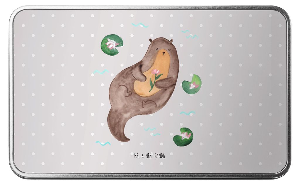 Mr. & Mrs. Panda Kaffeedose Otter Seerose - Grau Pastell - Geschenk, Seeotter, glücklich, Vorratsdose, Metallbox, Fluss, Aufbewahrungsdose, Wasser...