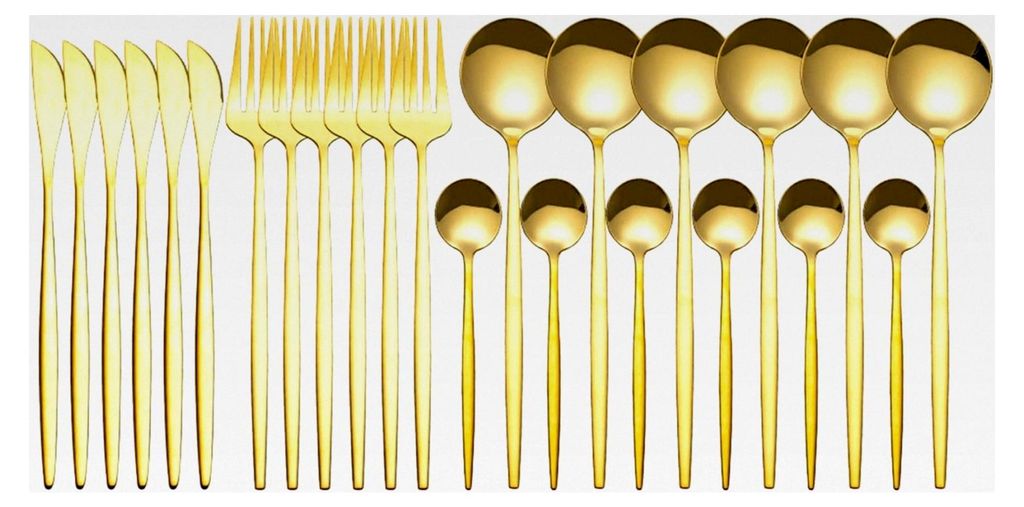24-teiliges Besteckset Gold für 6 Personen - Edelstahl Küchenutensilien Messer Gabeln Geschirrset - Besteckset für Zuhause, Küche und Restaurant