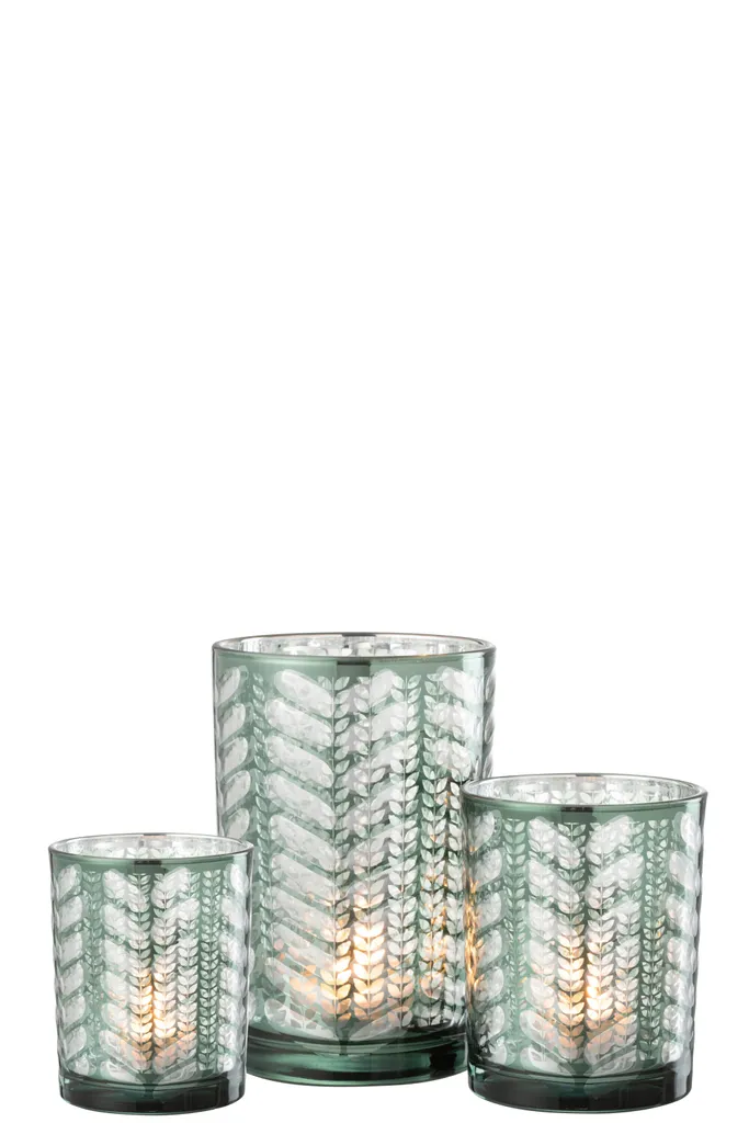 Photophore Vert et Argent Large pour Ambiance Cosy - Déco Salon Verre - 2