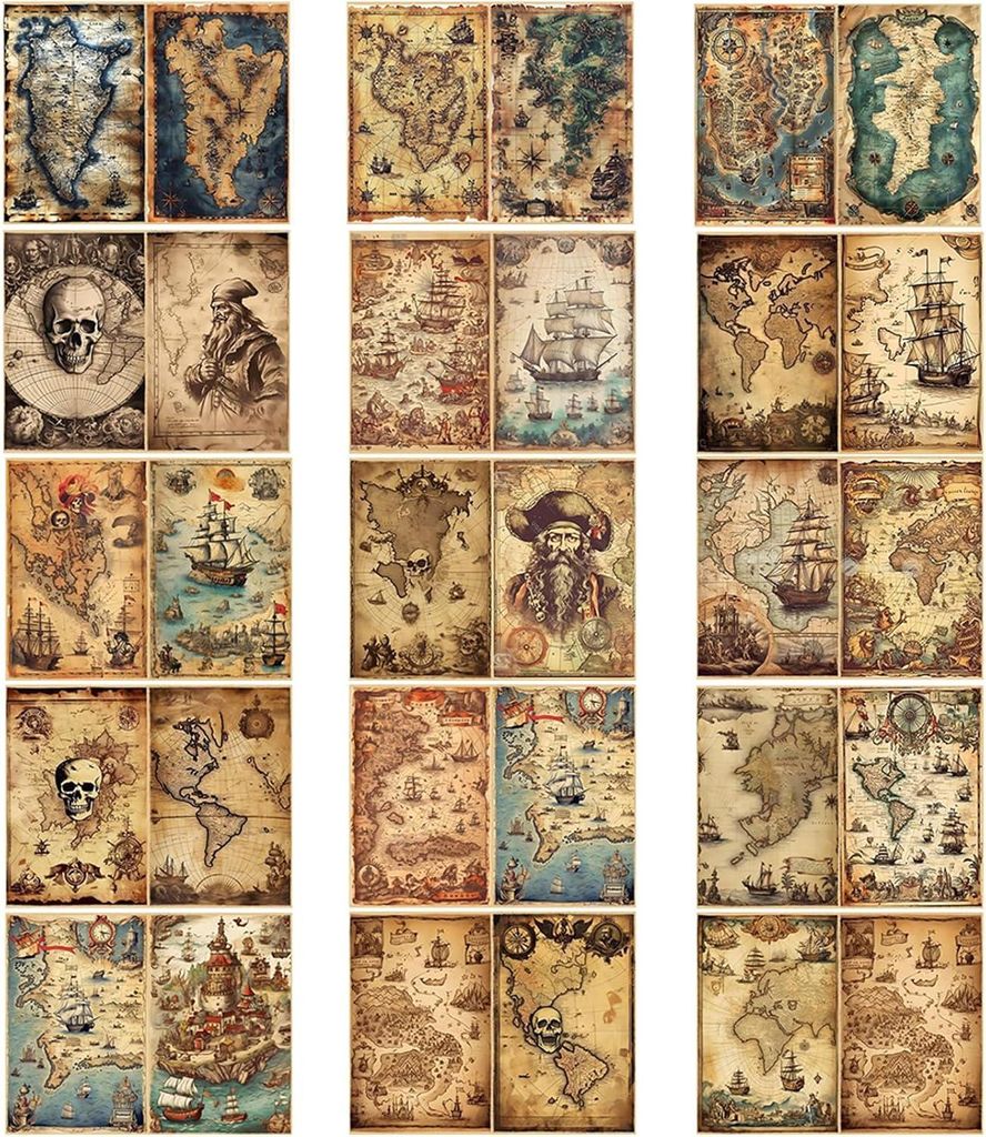 Alte Karten Scrapbooking-Papier - 30 Blatt Decoupage-Papier Seekarte 14 x 18 cm für Journaling und Kalender