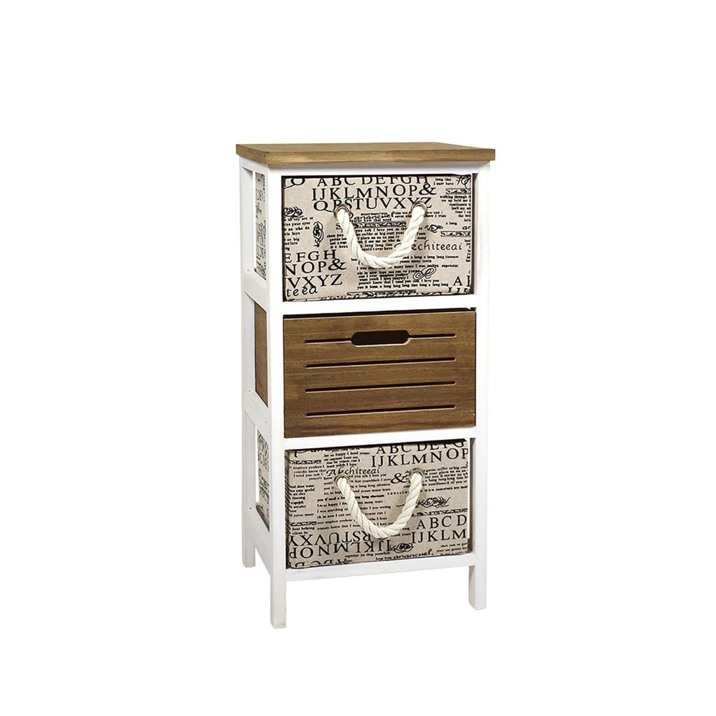 Kobolo Kommode Holzregal Regal mit 3 Schubfächern 64 cm - Standregal Aufbewahrung Einrichtung Deko Bücherregal Shelf Kleinmöbel Schrank Ordnung ...