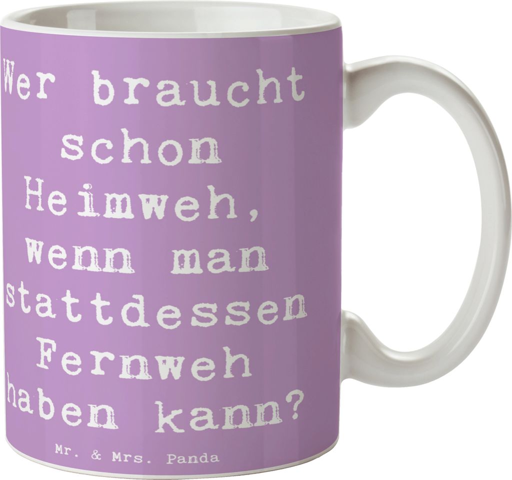 Mr. & Mrs. Panda Becher Spruch Heimweh oder Fernweh - Lavendeltraum - Geschenk, Teetasse, Erinnerung, Inspiration, Tasse, Zitat, Motivation, Stimmu...
