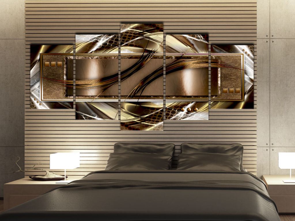 Akustikbild Abstrakt braun 200x100 cm Bilder Hochleistungsschallabsorber Schallschutz Vlies Leinwand Akustikdämmung 5 tlg Wandbild Raumakustik Sch...