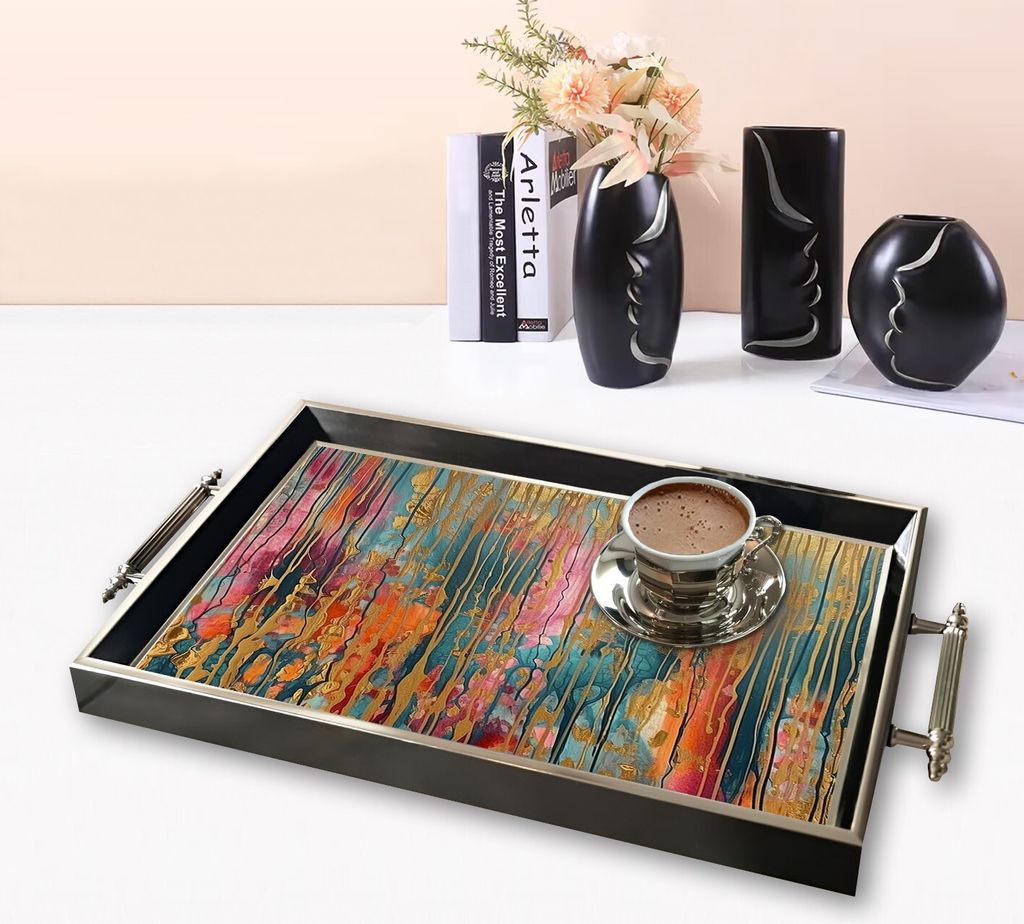 Evila Originals, TPG9769, Tablett, Mehrfarbig, 100 % GLAS, 50 x 29 x 3,5 cm
