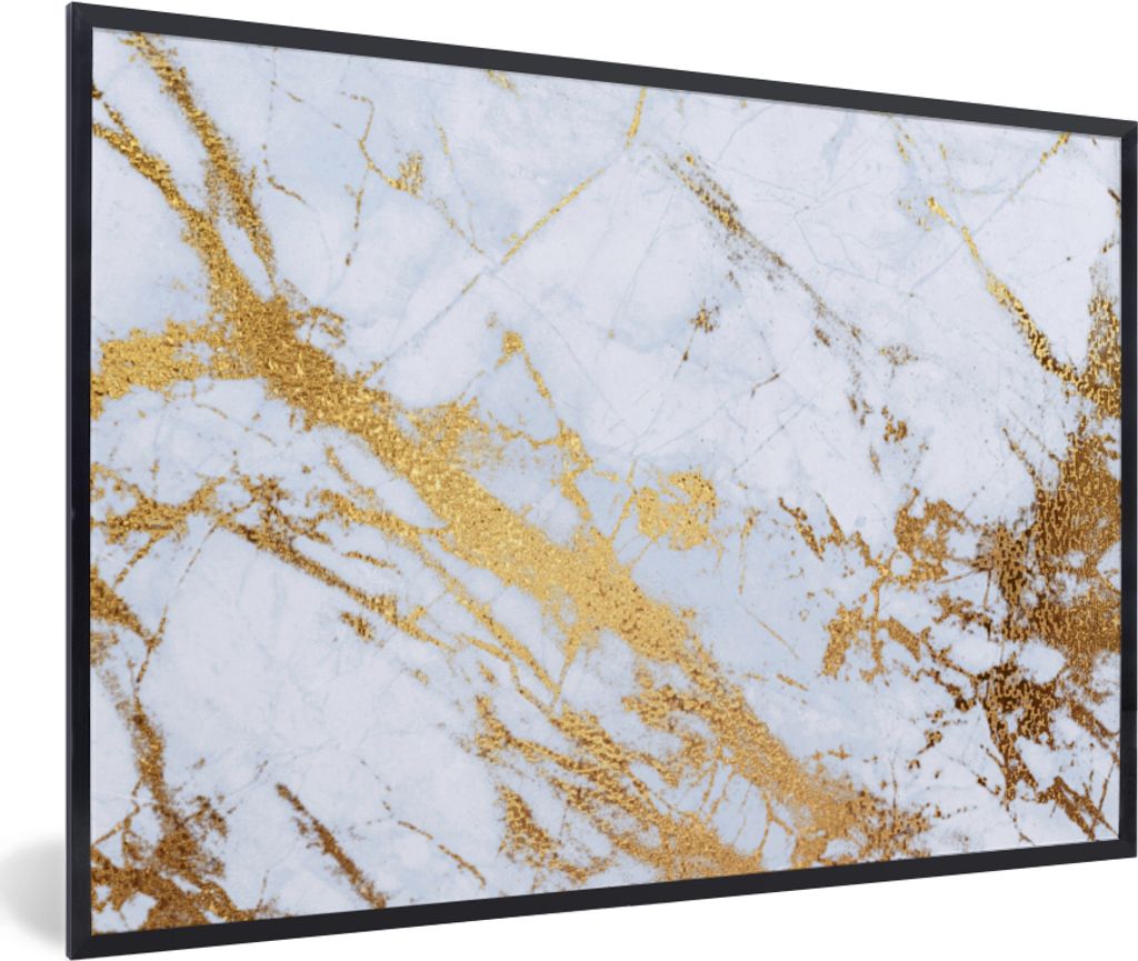 MuchoWow Gerahmtes Poster Marmor - Gold - Weiß - Luxe - Marmoroptik - Glitzer 30x20 cm - Poster mit Schwarzem Bilderrahmen Wandposter Rahmen Fot...
