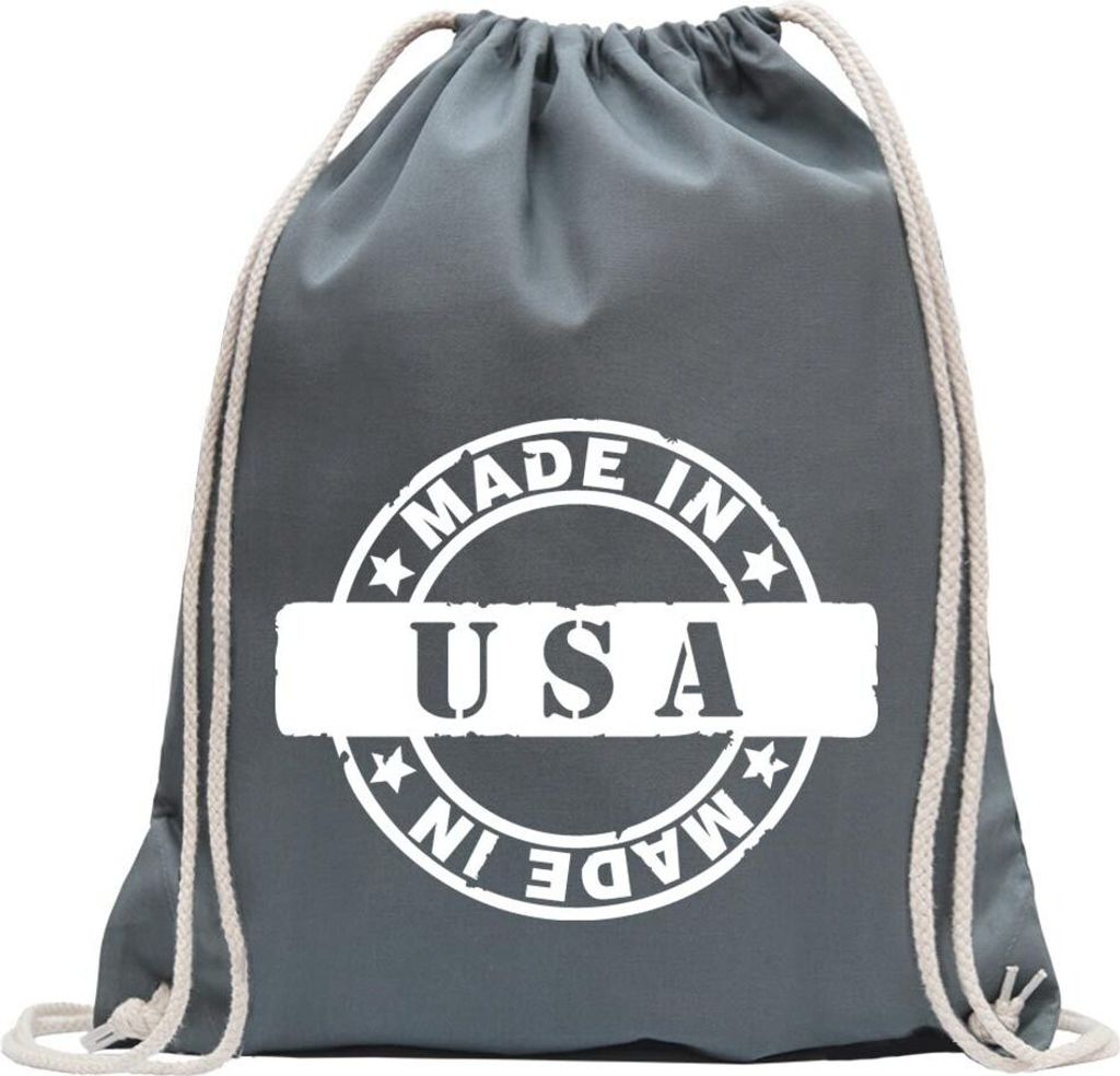 Kiwistar - Turnbeutel - stahlgrau - USA - Fun Rucksack Sport Beutel Gymsack Baumwolle mit Ziehgurt