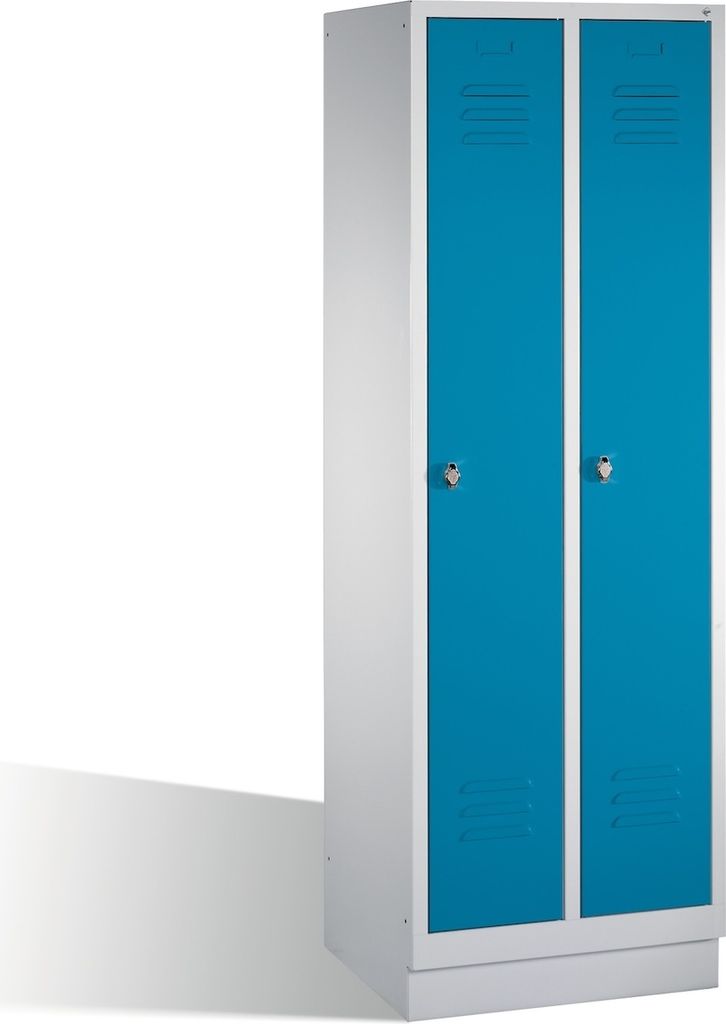 C+P Spind Classic mit Sockel | 2 Abteile | HxBxT 180x30x50cm | Lichtgrau/Lichtblau