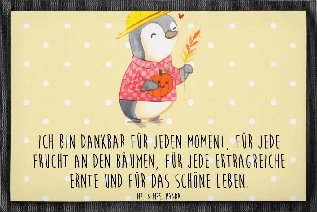 Mr. & Mrs. Panda Türvorleger Erntedankfest Pinguin 50 x 75 cm - Gelb Pastell - Geschenk, Schmutzfangmatte, Schmutzmatte, Kürbis, fußmatte, Fussm...