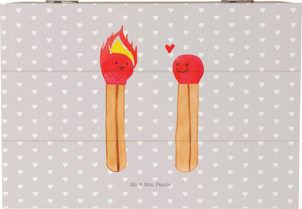 Mr. & Mrs. Panda Holzkiste Streichhölzer 22 x 15 cm - Grau Pastell - Geschenk, Freundin, Liebesgeschenk, Geschenkbox, Box aus Holz, Schatulle, sch...