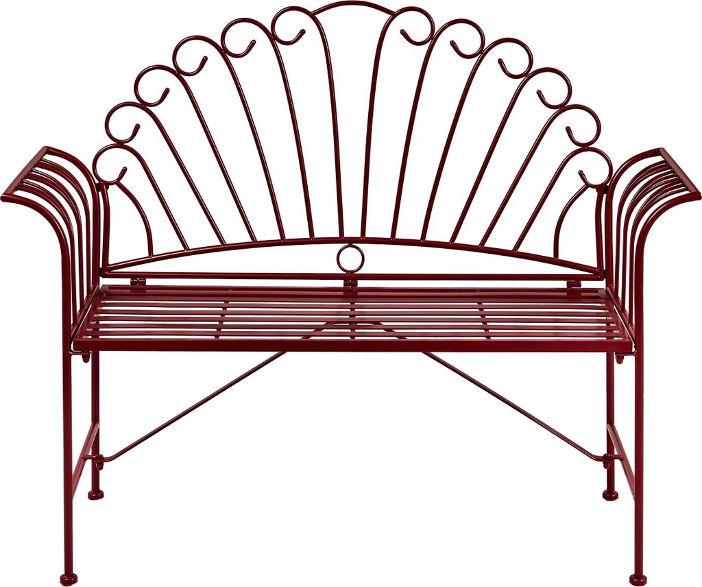 BELIANI 2-Sitzer Gartenbank Burgunderrot Eisen 125 cm Französisch Romantisch Verschnörkelt Vintage Stil Outdoor Balkon Terrasse Garten Sitzbank