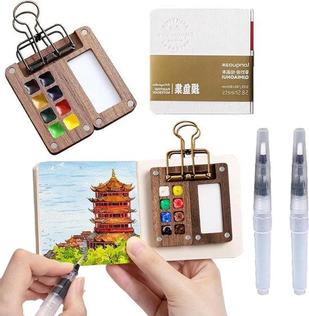 Peindre partout : kit palette bois voyage avec carnet et pinceau
