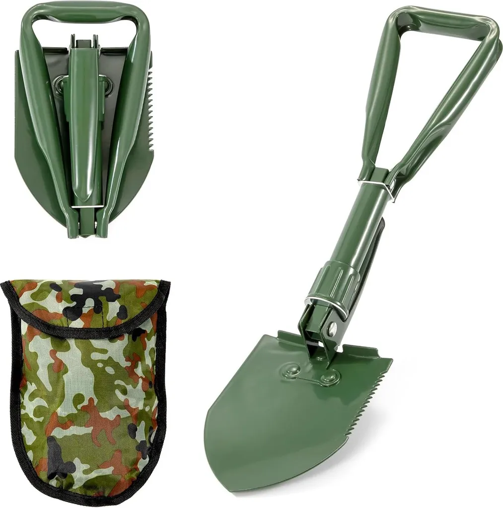 Pelle de camping pliable en acier au carbone avec son sac de transport