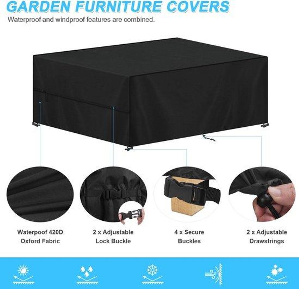 Ibenzoa Schutzhülle für Gartenmöbel – wasserdicht 420D Oxford, UV-beständig & winddicht, 150×90×90 cm, verstellbare Kordeln, mit Aufbewah...