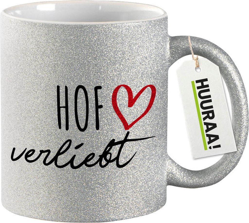 Huuraa Glitzertasse Hof verliebt 330ml Silber Keramik Kaffeebecher Geschenkidee