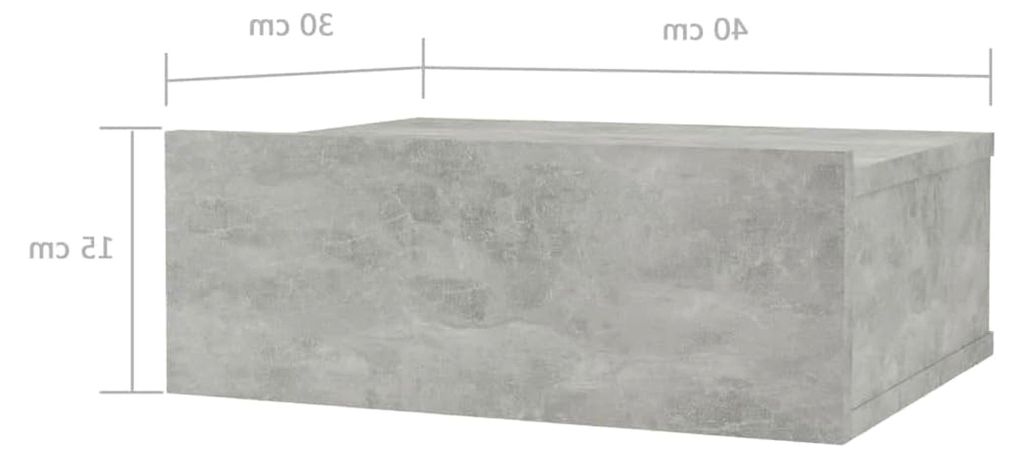 Hängender Nachttisch mit Schublade in Betongrau 40x30x15cm aus Holzwerkstoff