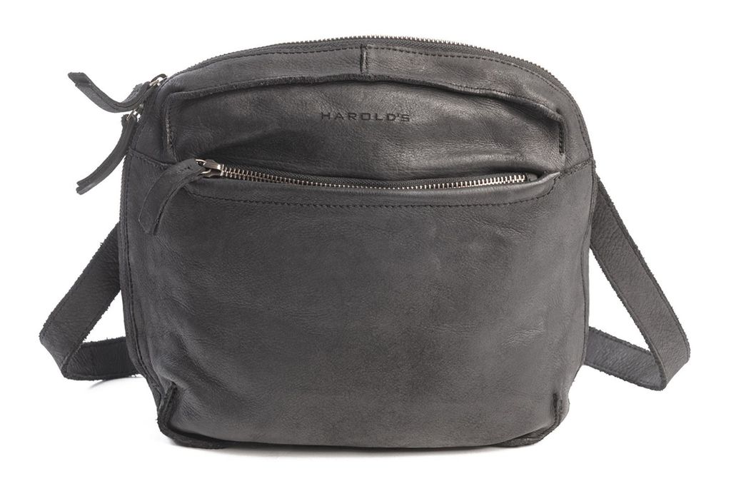 HAROLD'S Leder Umhängetasche Schultertasche Submarine Crossbag Zip Black schwarz