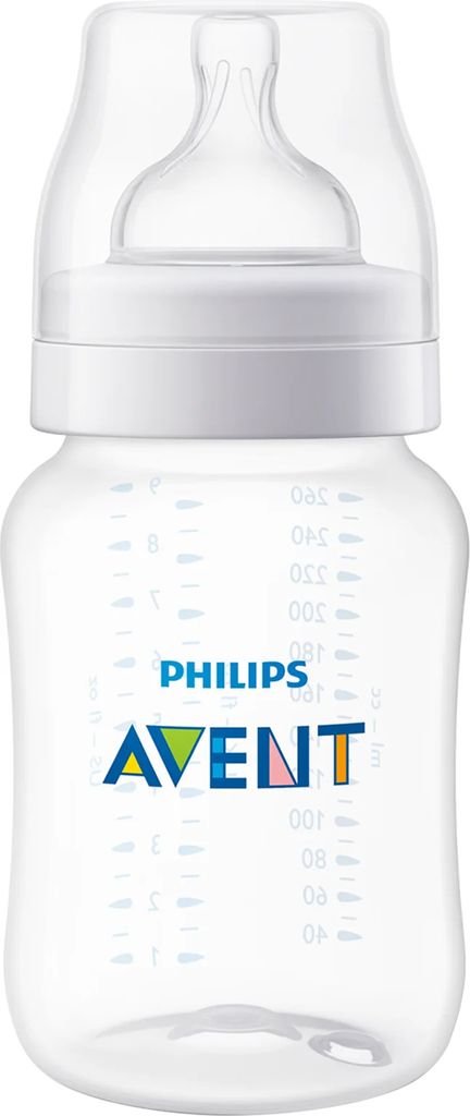 A clear, studio shot of a Philips Avent baby bottle against a white background.