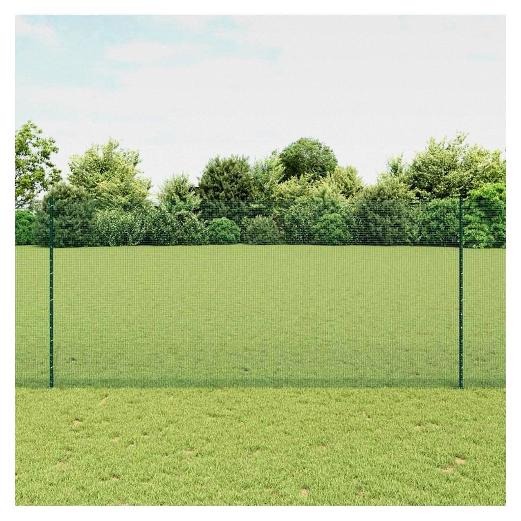Geschweißter Drahtzaun mit 11 U-Posts Grün 1,4 x 25 m Stahl, Mobiler Zaun für Garten, Hof, Hühnerzaun, Kaninchengehege