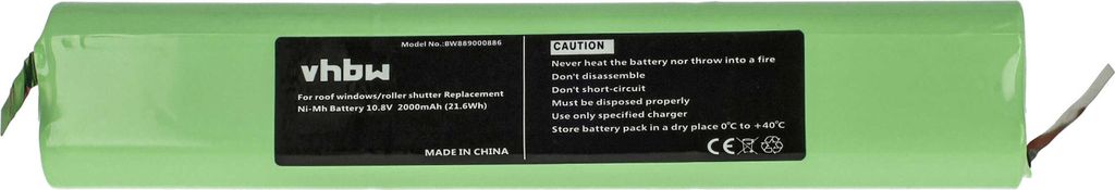 vhbw Akku Ersatz für Velux 946987, 946930, 946933 für Dachfensterrollladen (2000 mAh, 10,8 V, NiMH)