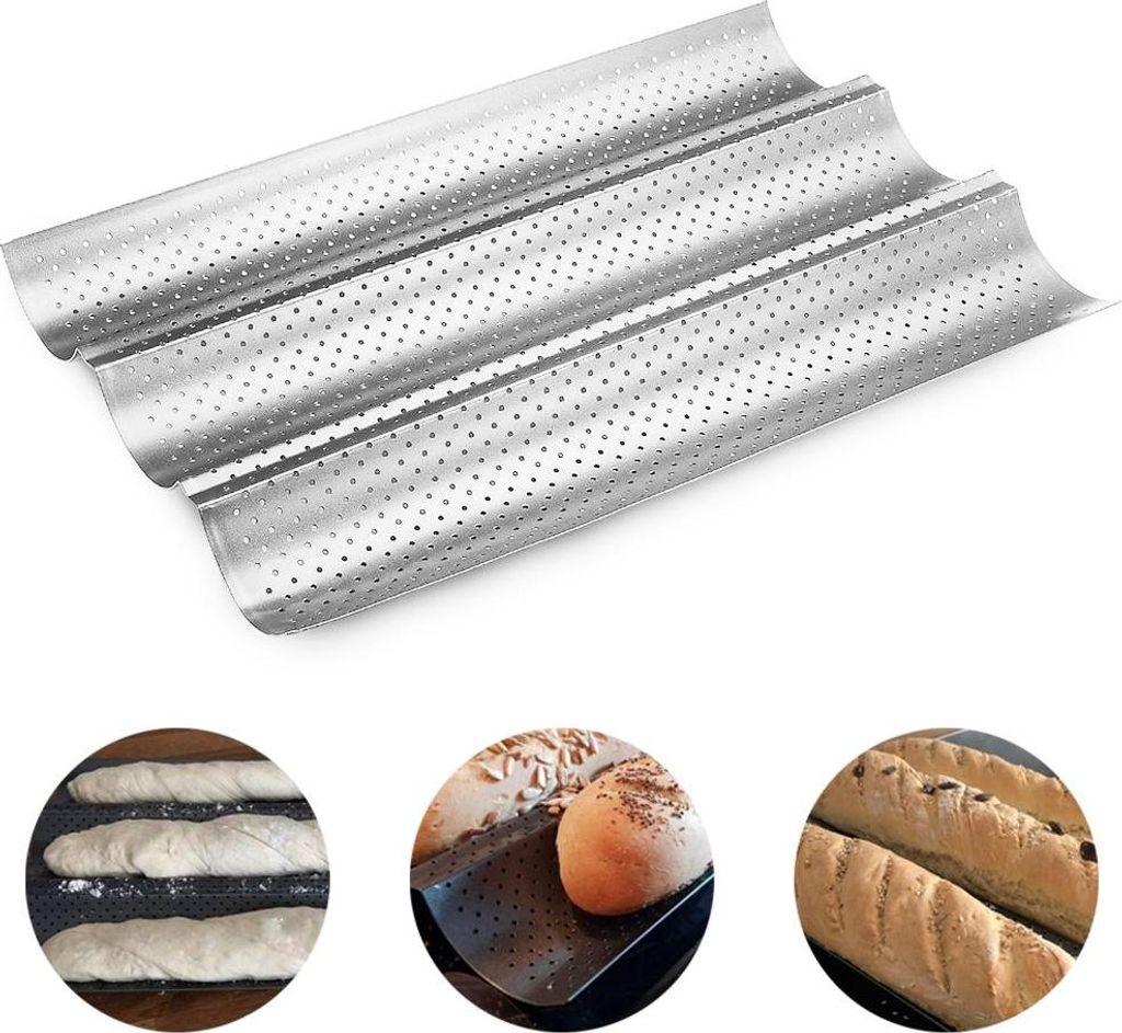 Antihaftbeschichtete, perforierte Baguetteform zum Backen von französischem Brot, Wellenformen, Brotlaiben, Brotbackform, Toastform, Kochform, Bä...