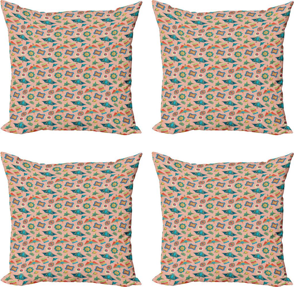 ABAKUHAUS Kites Kissenbezug Set (4 Stück), East Kultur Motive, Moderner Doppelseitiger Digitaldruck, 50 cm x 50 cm, Mehrfarbig
