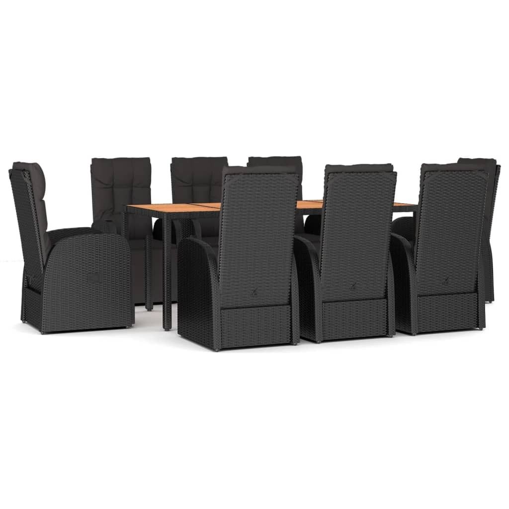 vidaXL 9-tlg. Garten-Essgruppe Schwarz Poly Rattan & Massivholz Akazie