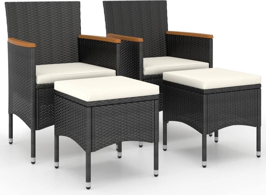 vidaXL 4-tlg. Gartenstuhl und Hocker Set Poly Rattan Schwarz
